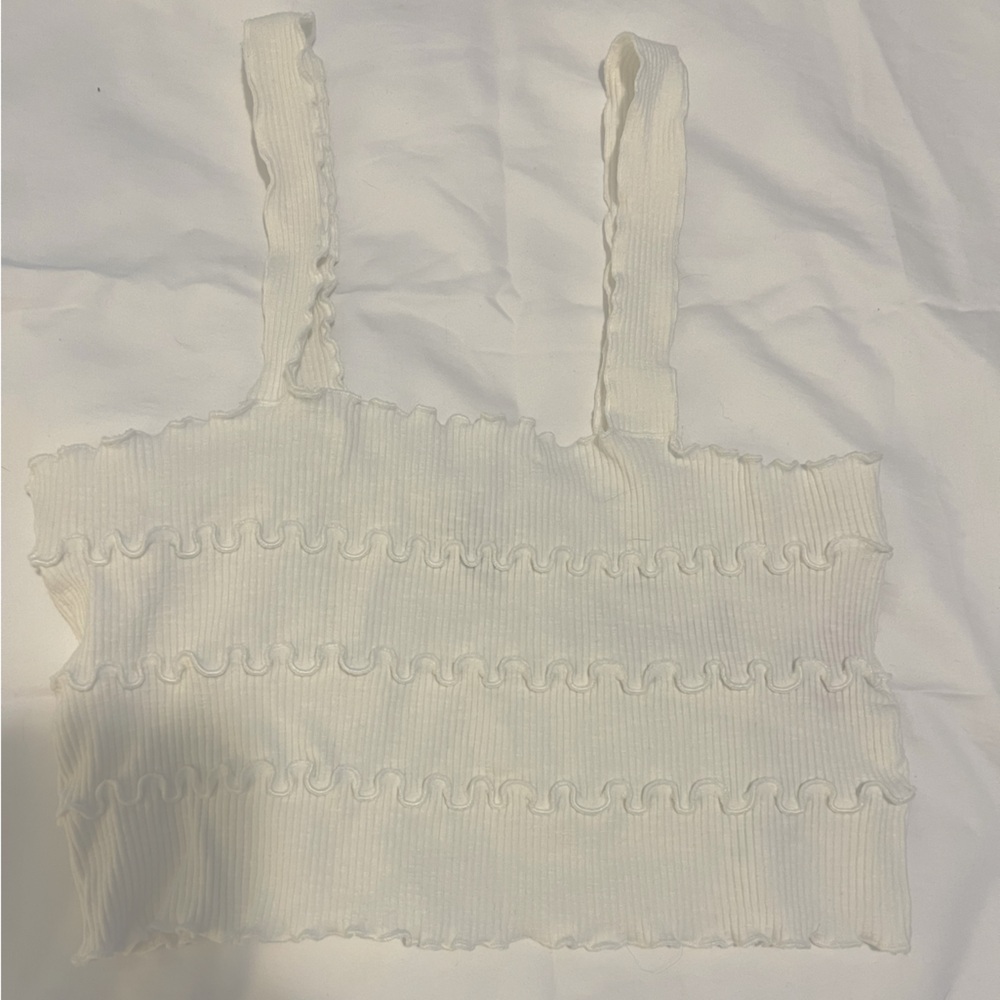 Zara white ruffle tank top size large